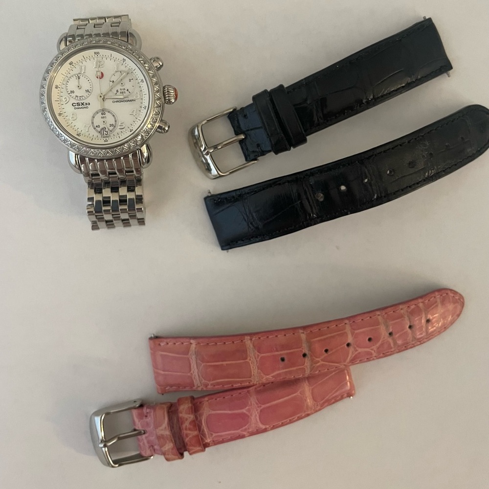 Michele Stainless Steel CSX 33 Diamond Chronograph Watch - Includes extra bands